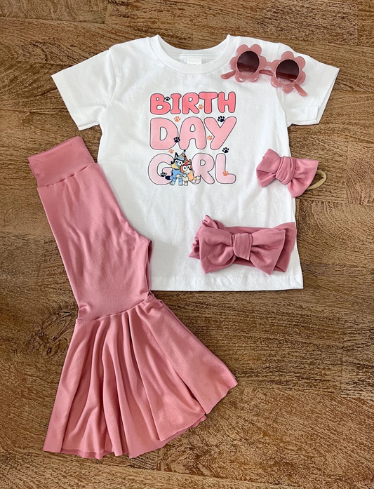 Baby Girls Birthday Girl Dog Shirt Pink Bell Pants Clothes Sets Preorder