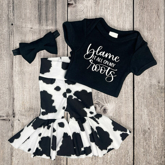 Baby Girls Blame It All On My Boots Shirt Western Bell Pants Clothes Sets Preorder