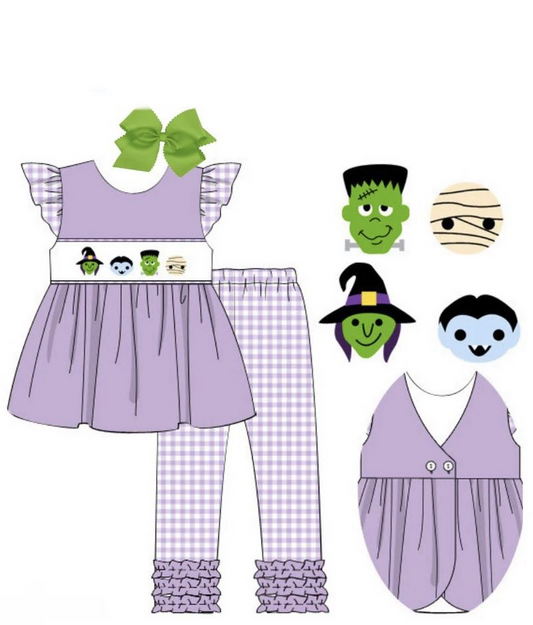 Baby Girls Halloween Lavender Ghost Tunic Legging Clothes Sets Preorder