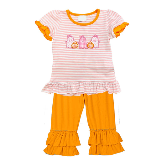 Baby Girls Halloween Ghosts Shirt Orange Ruffle Pants Clothes Sets Preorder