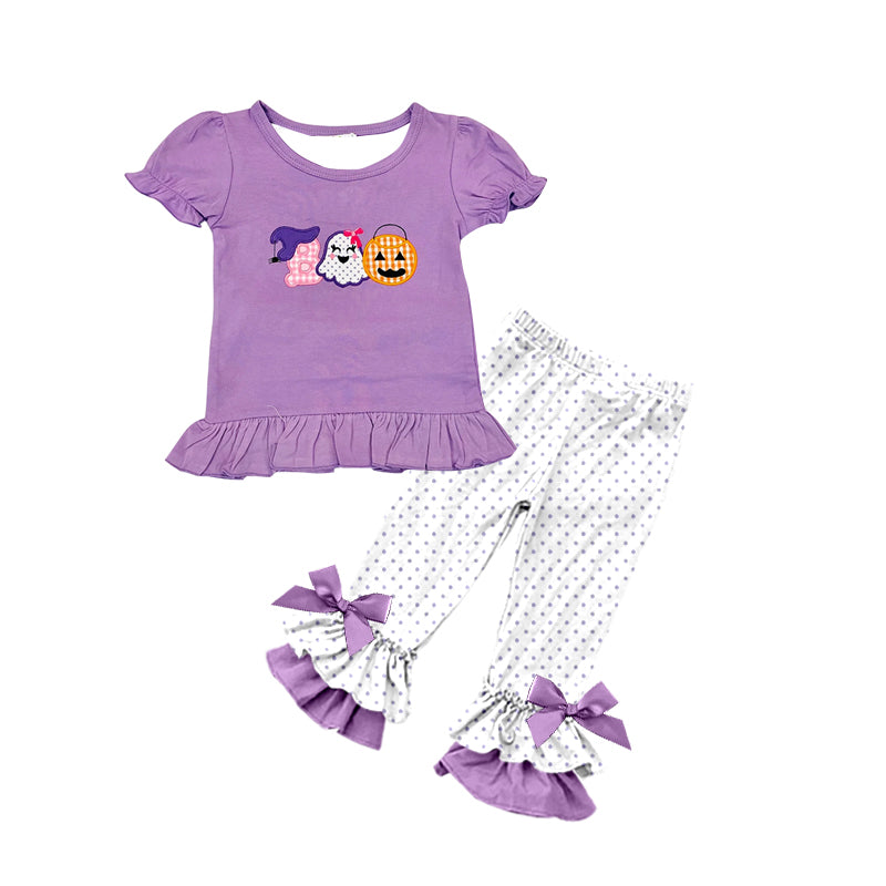 Baby Girls Purple Halloween Pumpkin Top Ruffle Pants Clothes Sets Preorder