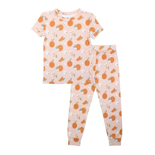 Baby Girls Orange Flowers Top Pants Pajamas Clothes Sets Preorder