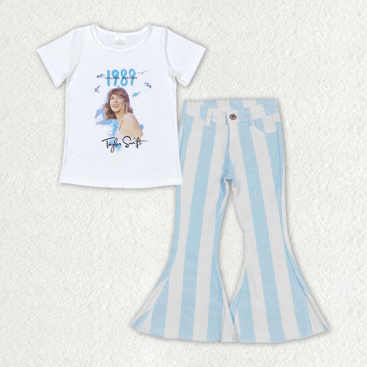 Baby Girls 1989 Singer Shirt Top Blue Stripes Denim Jeans Pants Clothes Sets