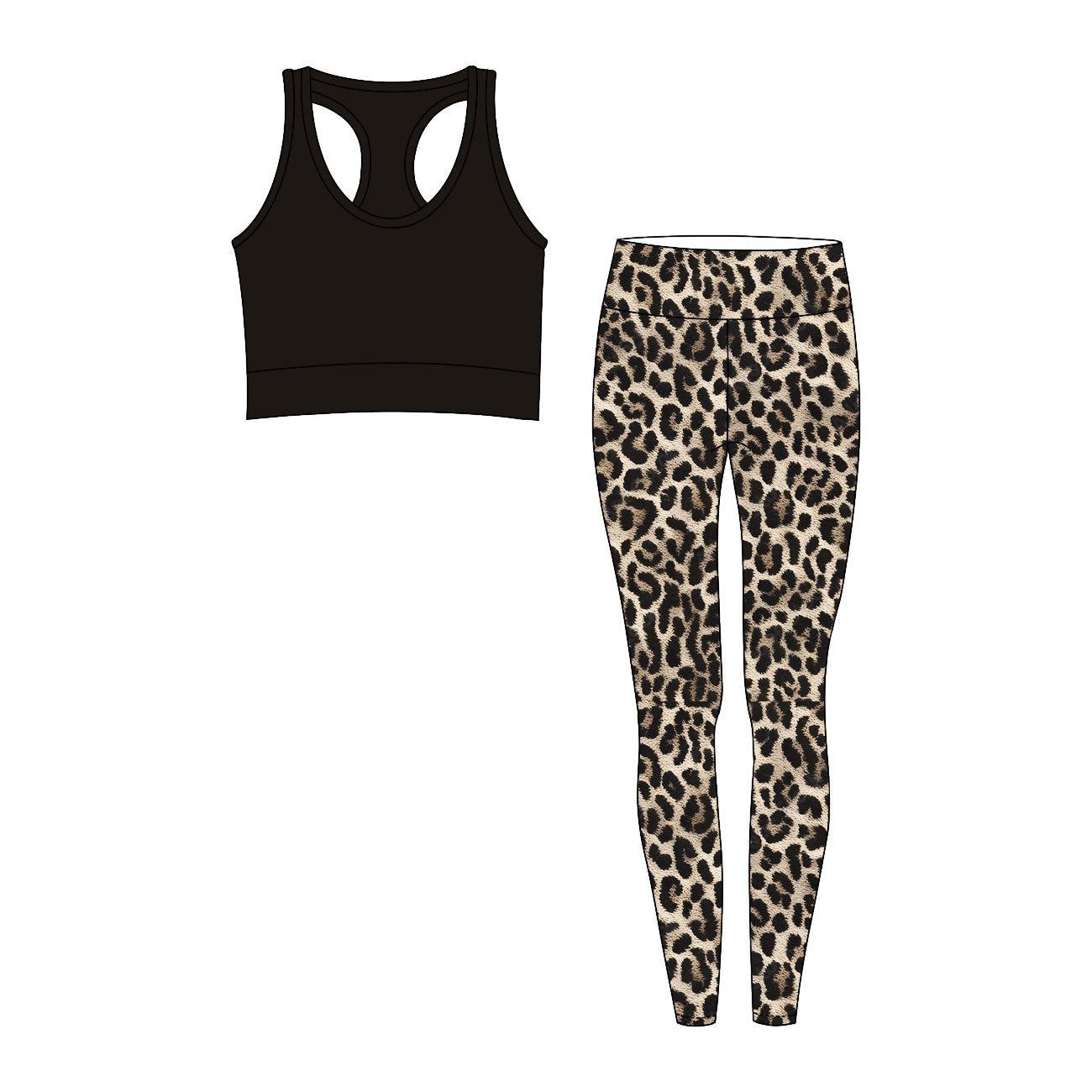 Adult Women Black Vest Leopard Pants Yoga Sports Clothes Sets Preorder