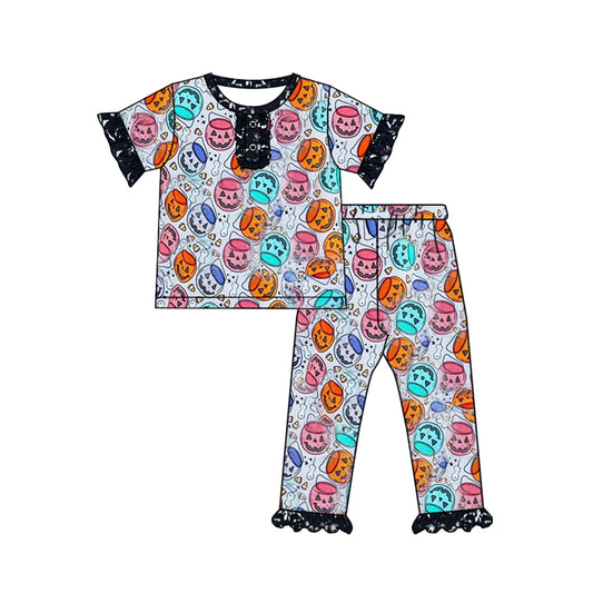 Baby Girls Halloween Colorful Pumpkins Shirt Pants Pajamas Clothes Sets Preorder