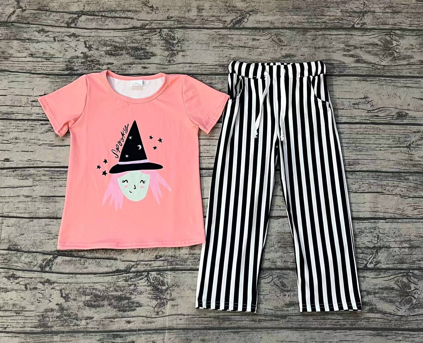 Baby Girls Halloween Witches Top Black Stripes Pants Clothes Sets