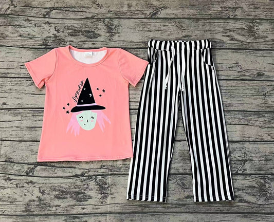 Baby Girls Halloween Witches Top Black Stripes Pants Clothes Sets