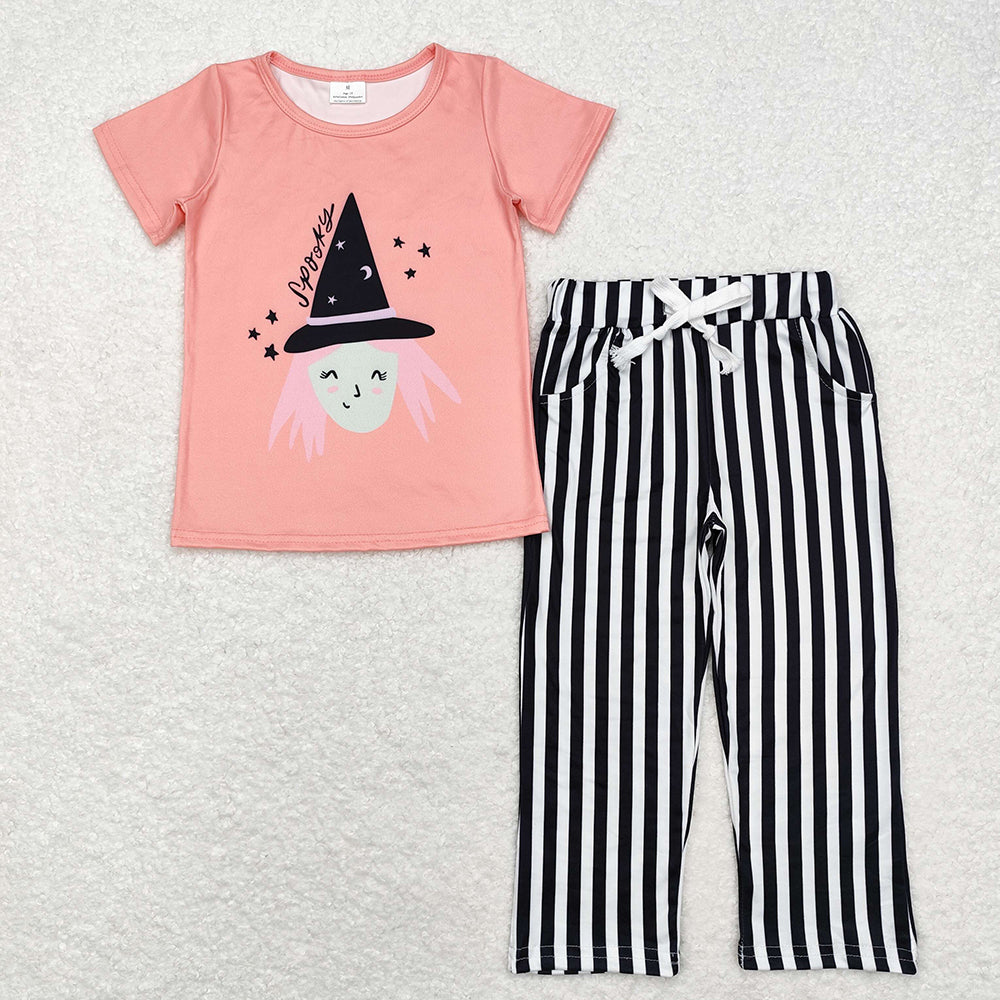 Baby Girls Halloween Witches Top Black Stripes Pants Clothes Sets