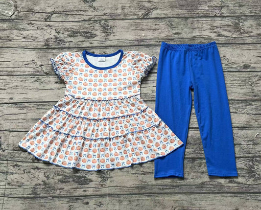 Baby Girls Fall Pumpkins Bows Tunic Top Blue Pants Clothes Sets