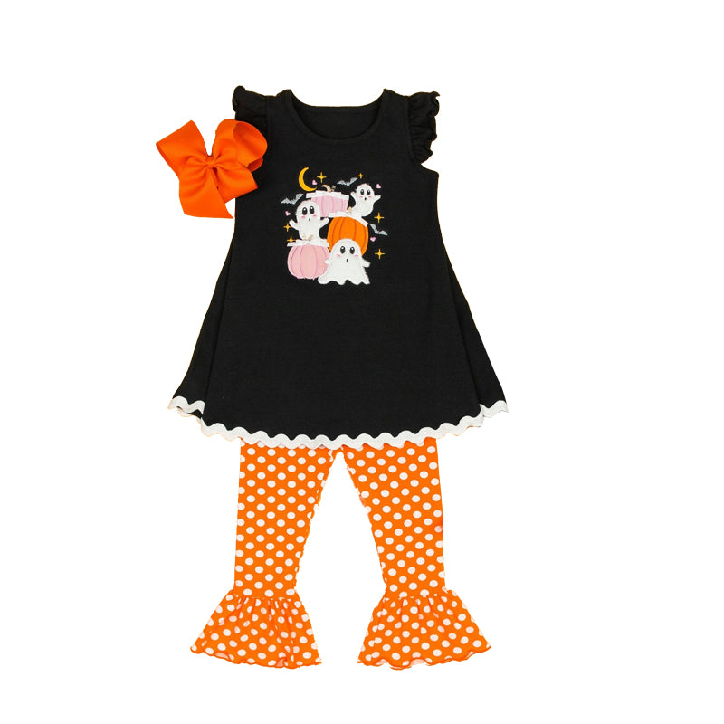 Baby Girls Halloween Pumpkins Ghost Tunic Ruffle Pants Clothes Sets Preorder