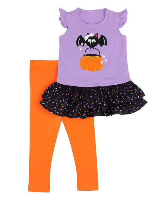 Baby Girls Halloween Spider Pumpkin Tops Pants Clothes Sets Preorder