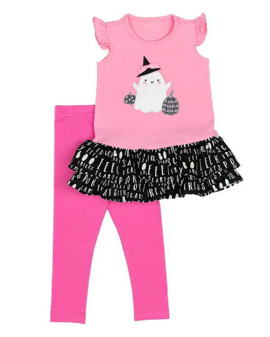 Baby Girls Halloween Pink Cute Ghost Tops Pants Clothes Sets Preorder