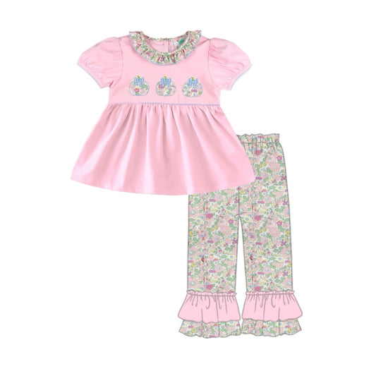 Baby Girls Pink Flowers Pumpkins Tunic Top Ruffle Pants Clothes Sets Preorder