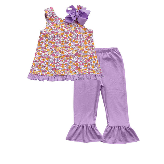 Baby Girls Purple Flowers Top Ruffle Pants Clothes Sets Preorder