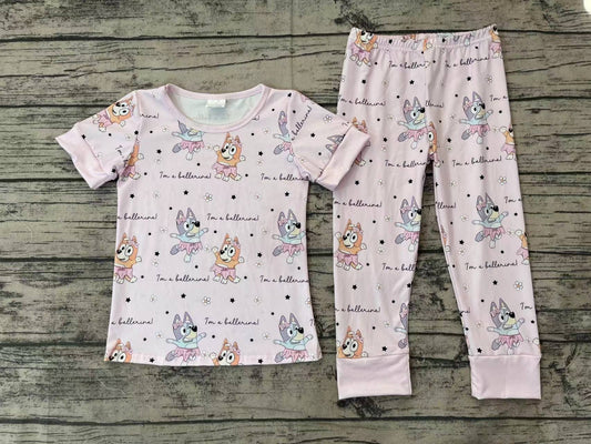 Baby Girls Pink Cartoon Dogs Top Pants Pajamas Clothes Sets