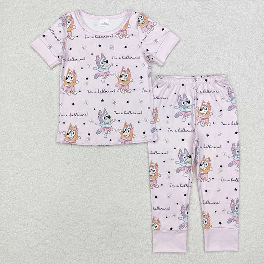 Baby Girls Pink Cartoon Dogs Top Pants Pajamas Clothes Sets