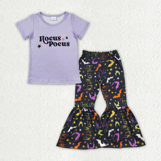 Baby Girls Halloween Witches Shirt Black Bell Bottom Pants Outfits Sets