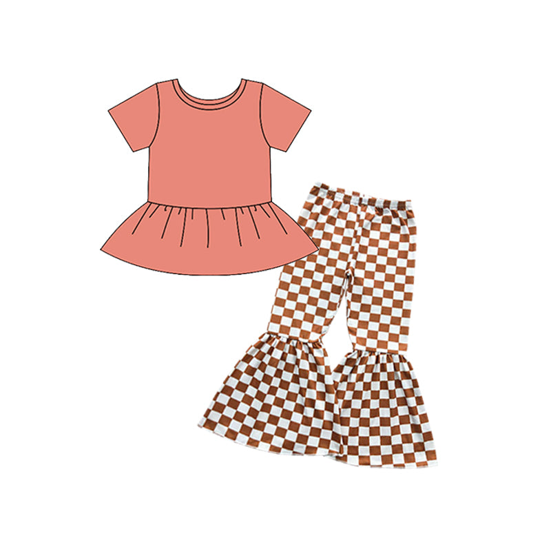 Baby Girls Coral Tunic Checkered Bell Pants Preorder