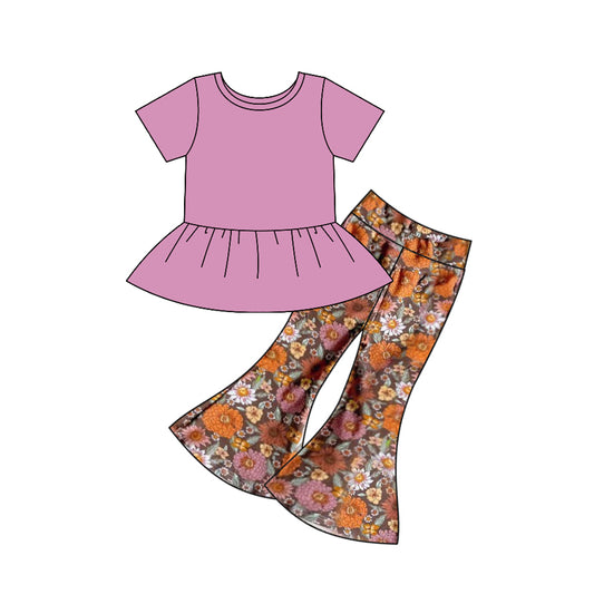 Baby Girls Lavender Tunic Orange Flowers Bell Pants Preorder