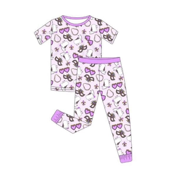 Baby Girls Pink Mardi Gras Top Pants Pajamas Clothes Sets Preorder