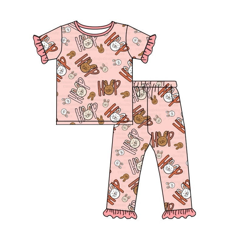 Baby Girls Easter Rabbit Pink Hop Top Pants Pajamas Clothes Sets Preorder