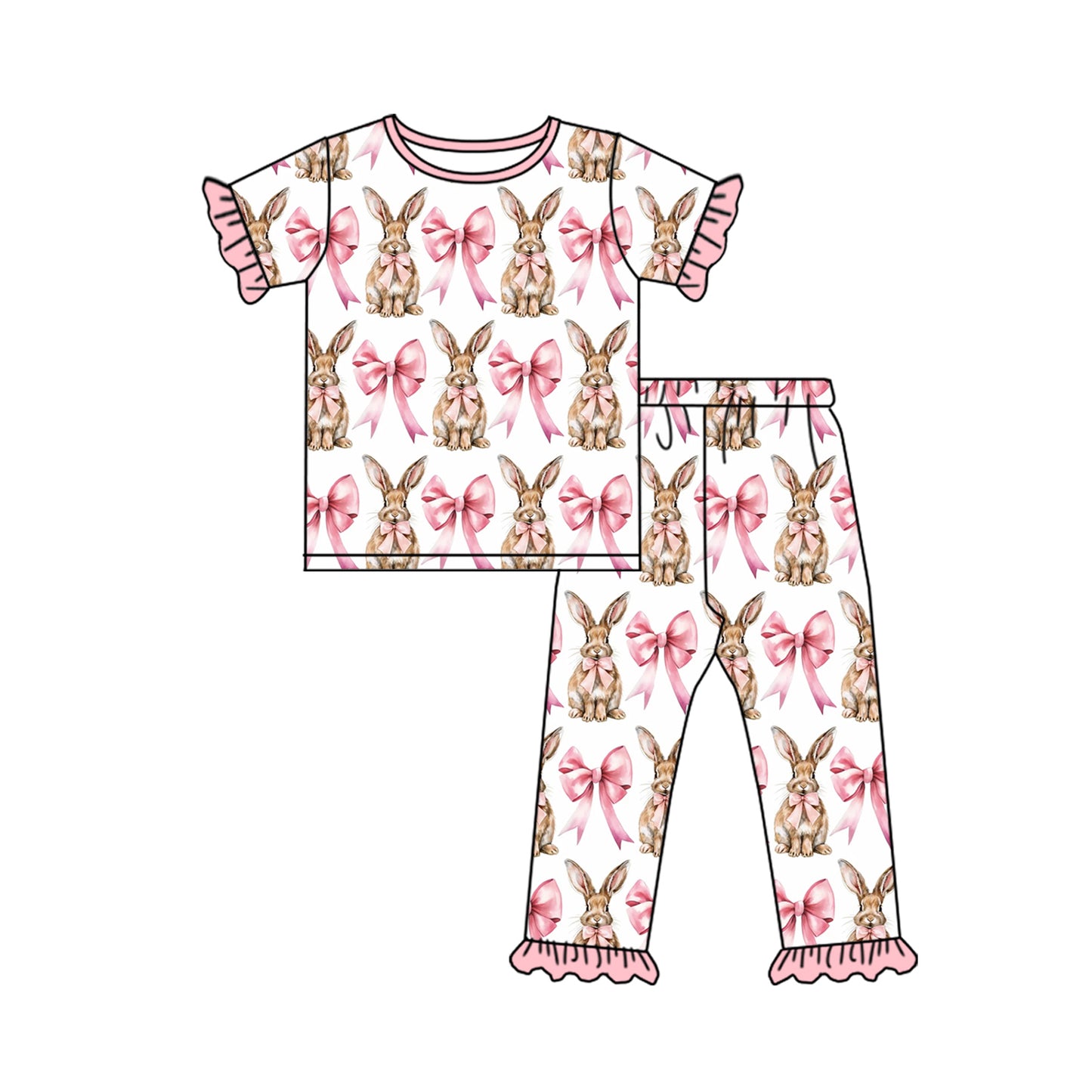 Baby Girls Easter Bunny Shirts Pink Bows Pants Pajamas Clothes Sets Preorder