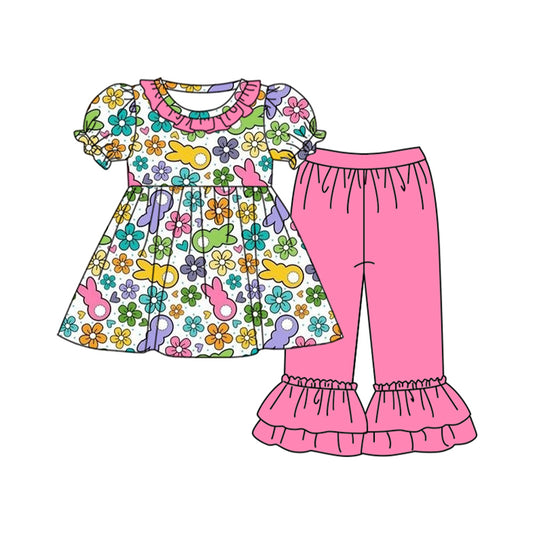 Baby Girls Easter Rabbit Flowers Tunic Top Pants Clothes Sets Preorder