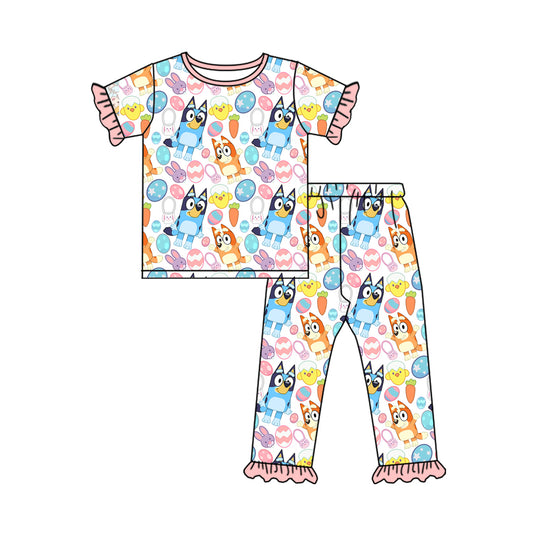 Baby Girls Easter Dogs Eggs Shirts Top Pants Pajamas Clothes Sets Preorder