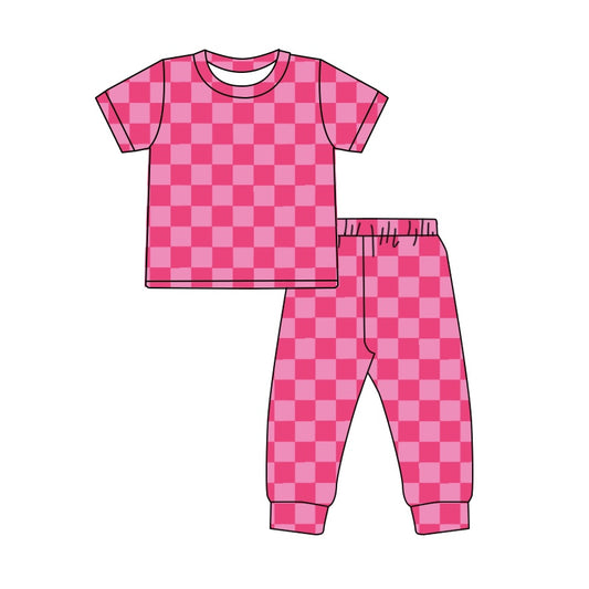 Baby Girls Valentines Pink Checkered Shirt Pants Clothes Sets Preorder