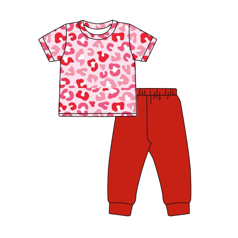 Baby Girls Valentines Pink Leopard Shirt Pants Clothes Sets Preorder