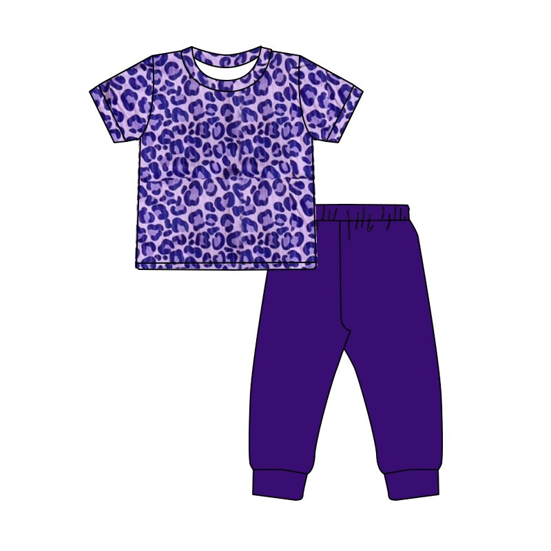 Baby Girls Valentines Purple Leopard Shirt Pants Clothes Sets Preorder