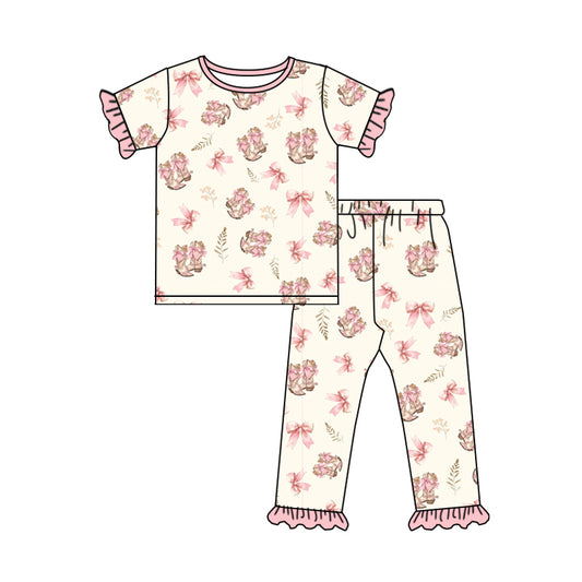 Baby Girls Pink Boots Bows Western Shirt Pants Pajamas Clothes Sets Preorder