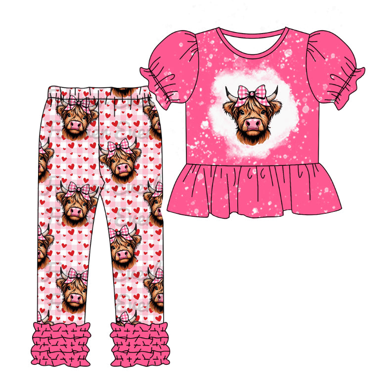 Baby Girls Valentines Highland Cow Tunic Heart Legging Clothes Sets Preorder