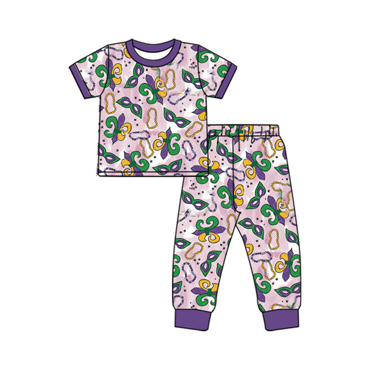 Baby Girls Mardi Gras Masks Purple Shirts Pants Pajamas Clothes Sets Preorder