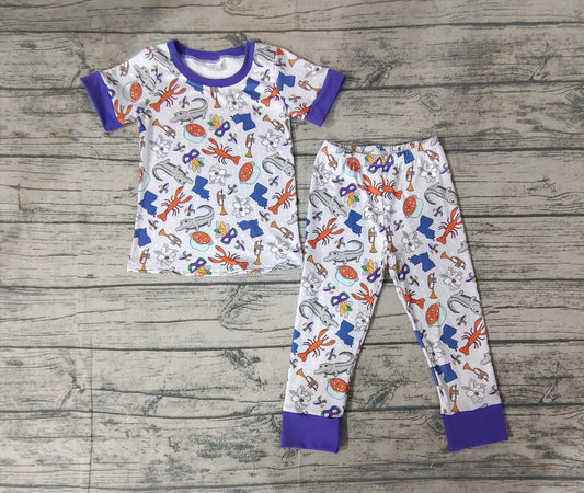 Baby Girls Mardi Gras Crocodile Purple Shirts Pants Pajamas Clothes Sets