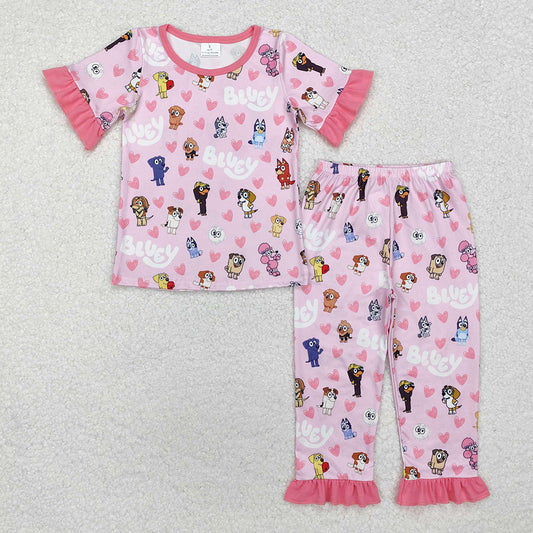 Baby Girls Valentines Dogs Hearts Shirts Pants Pajamas Clothes Sets