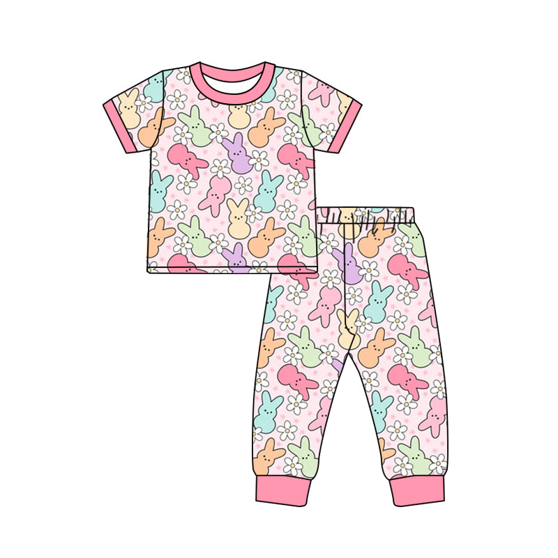 Baby Girls Easter Rabbits Flowers Shirts Pants Pajamas Clothes Sets Preorder