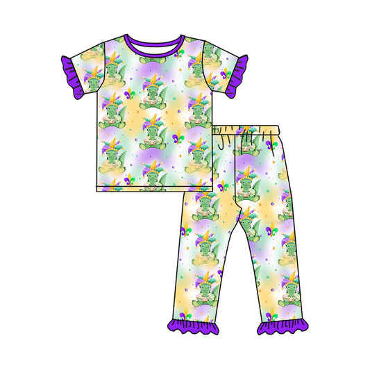 Baby Girls Mardi Gras Crocodile Shirt Pants Pajamas Clothes Sets Preorder