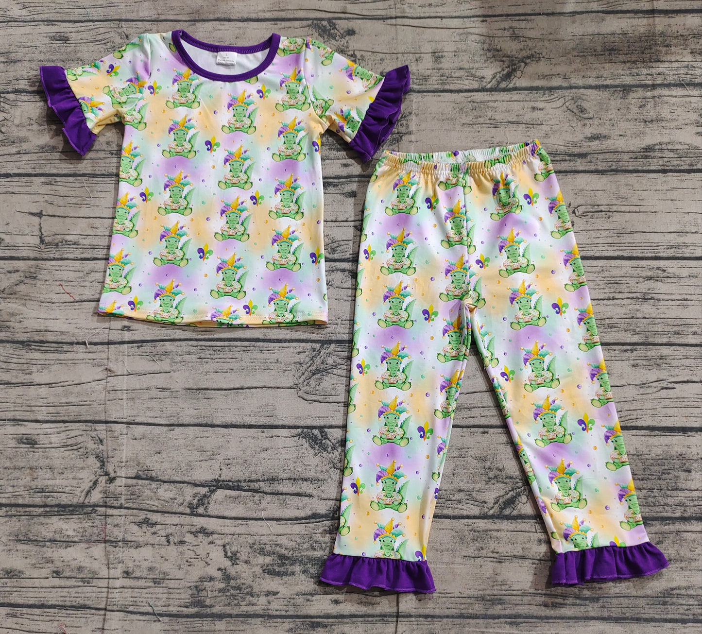 Baby Girls Mardi Gras Crocodile Shirt Pants Pajamas Clothes Sets