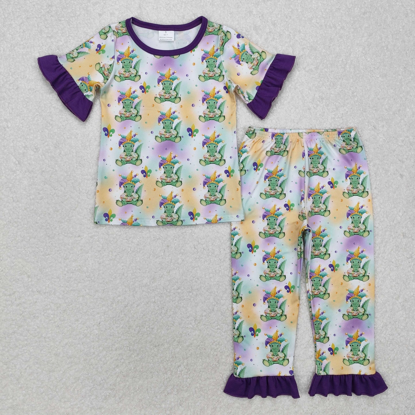 Sibling Baby Kids Anchors Crocodiles Top Pants Mardigras Pajamas Sets Zipper Footie Rompers