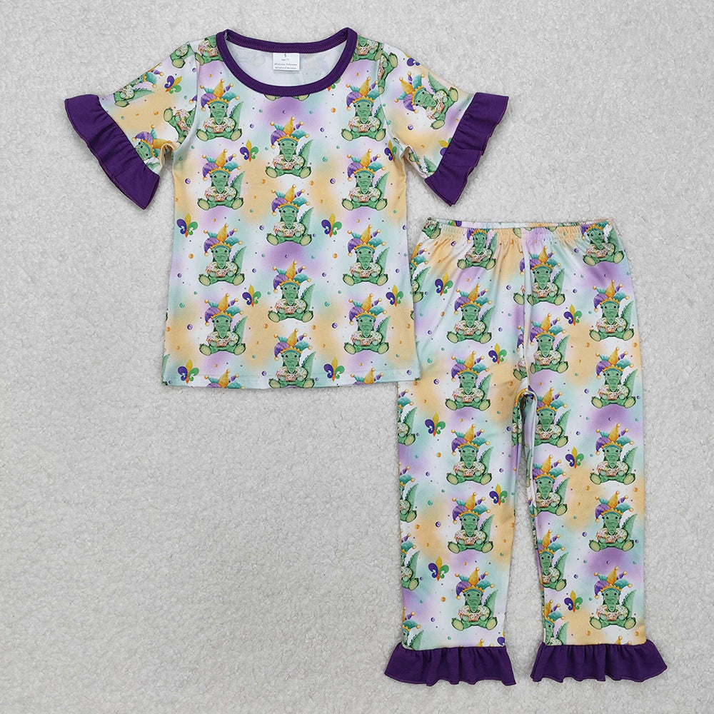 Baby Girls Mardi Gras Crocodile Shirt Pants Pajamas Clothes Sets