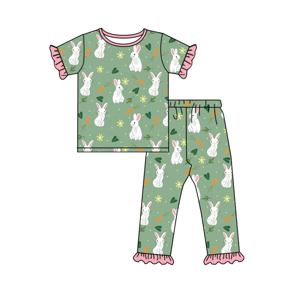 Baby Girls Easter Rabbits Carrots Shirt Pants Pajamas Clothes Sets Preorder