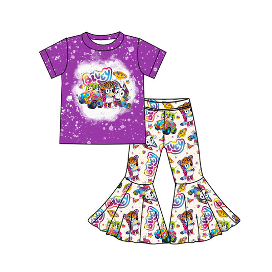 Baby Girls Dog Tiger Purple Shirts Bell Pants Outfits Clothes Sets Preorder