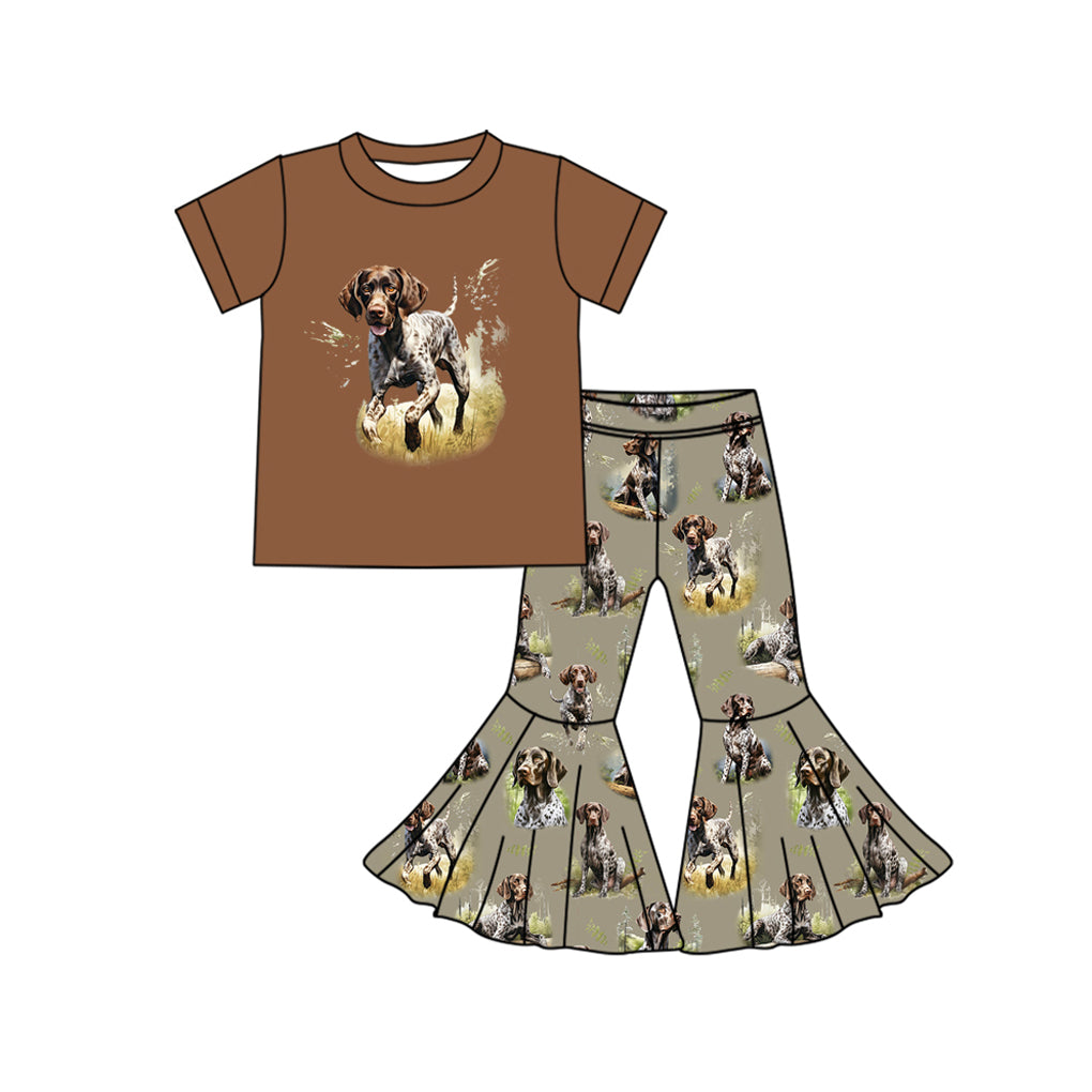 Baby Girls Dog Hunting Field Shirts Bell Pants Outfits Clothes Sets Preorder