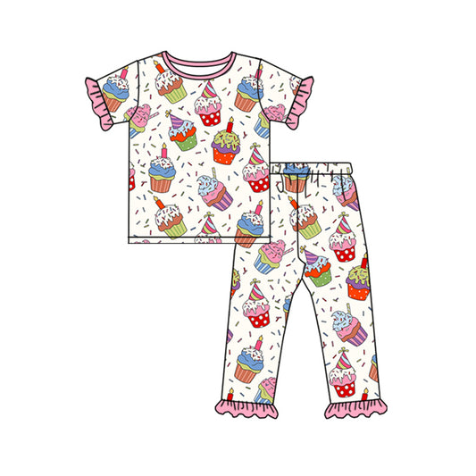 Baby Girls Pink Birthday Cake Shirt Pants Pajamas Clothes Sets Preorder