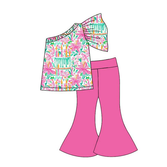 Baby Girls Pink Flowers Shirt Bell Pants Clothes Sets Preorder