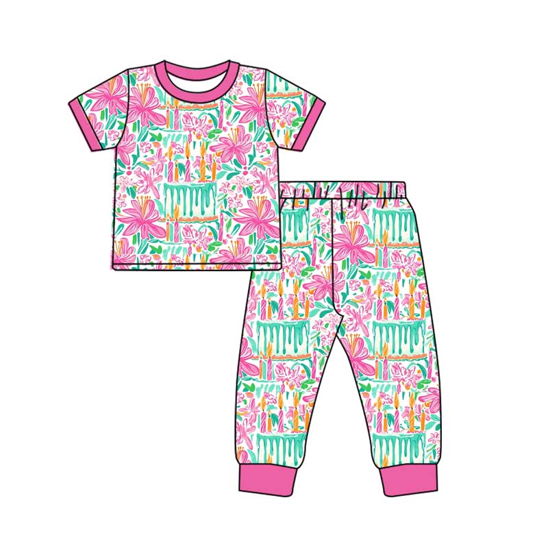 Baby Girls Pink Flowers Shirt Pants Pajamas Clothes Sets Preorder