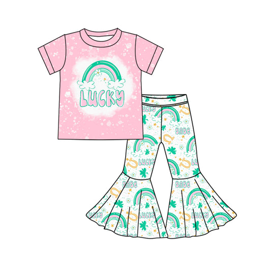 Baby Girls St Patrick Lucky Rainbow Shirt Bell Pants Clothes Sets Preorder