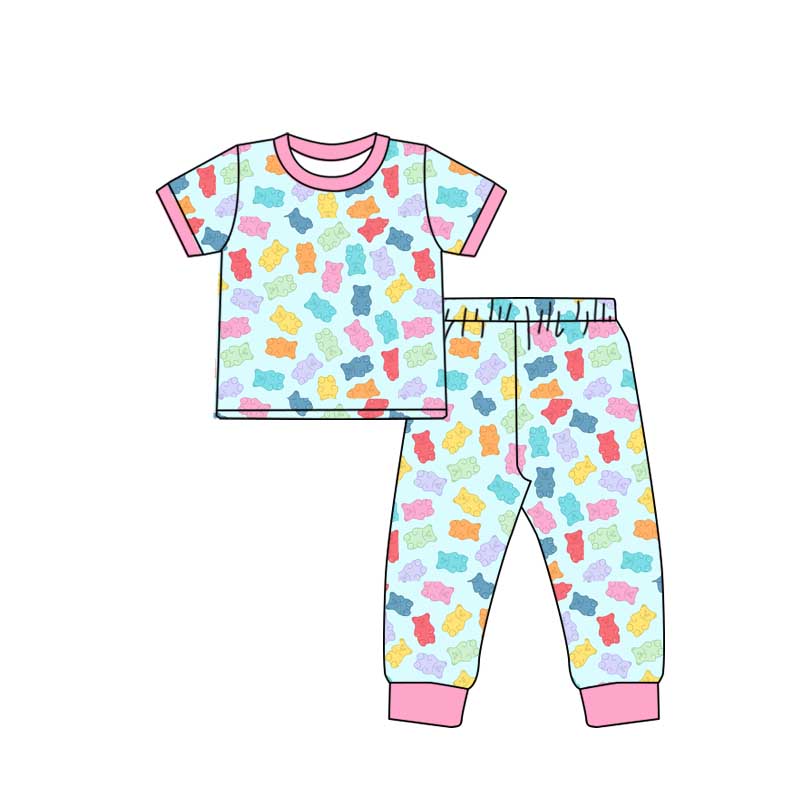 Baby Girls Colorful Candy Bears Shirt Pants Pajamas Clothes Sets Preorder