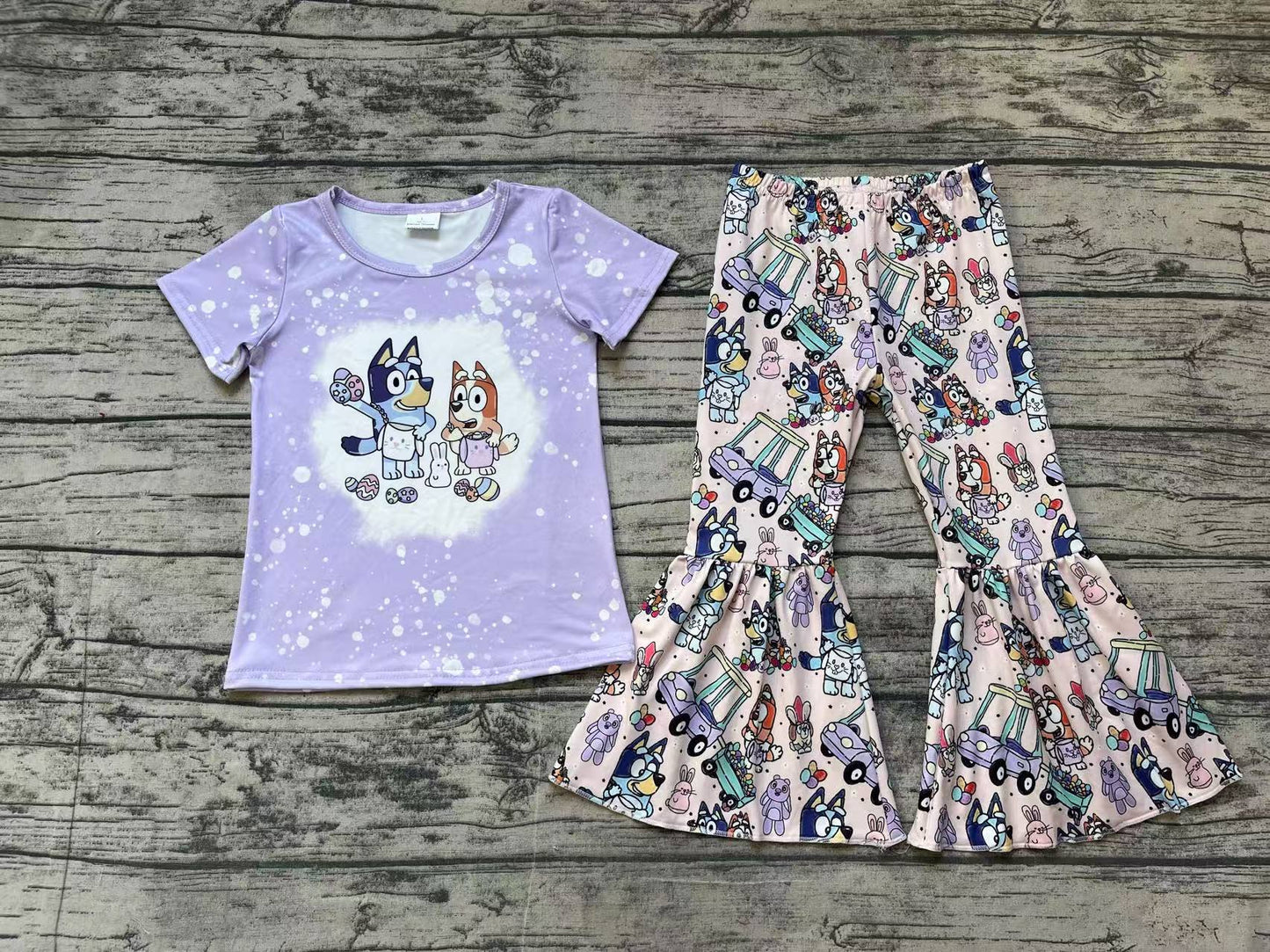 Baby Girls Dog Easter Rabbits Shirt Bell Pants Clothes Sets Preorder